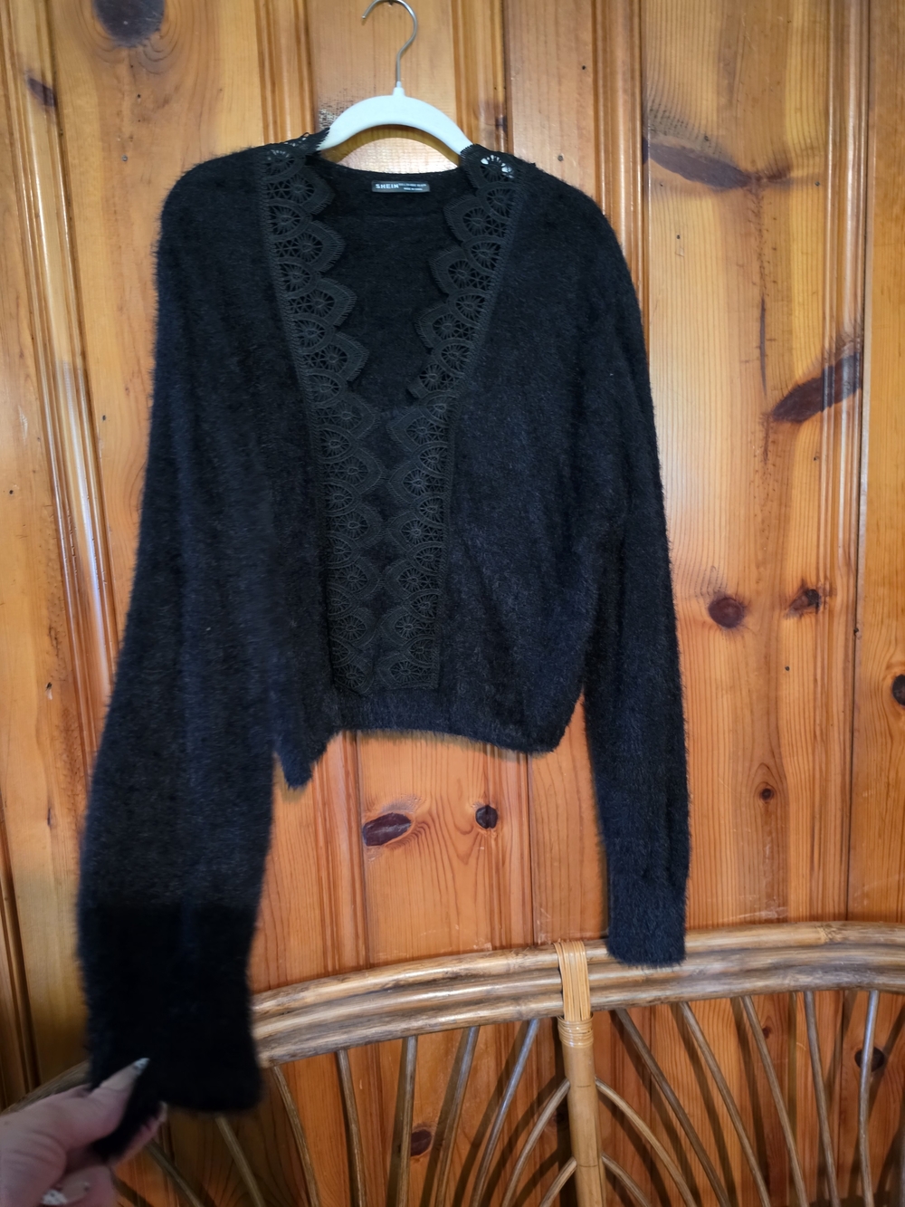 Shein Black Lace-Trim Mohair Blend Women's Sweater